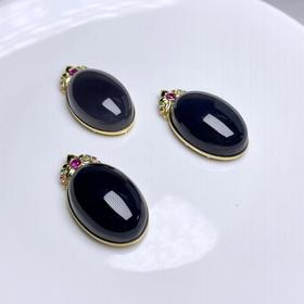 18K和田玉吊坠-烟紫全包大旦形