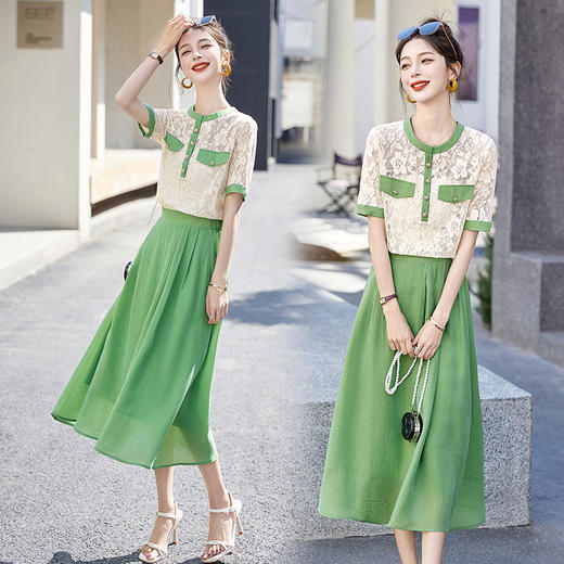 气质时尚，拼接撞色修身显瘦时髦减龄清新两件套裙HR-WY78059 商品图6