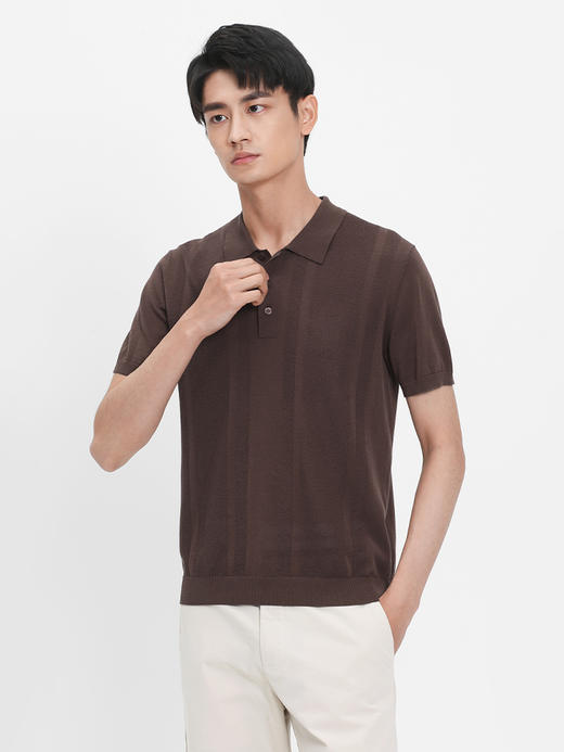 callisto咖啡色酸醋棉提花翻领T恤  SRTSS071C BR 商品图0