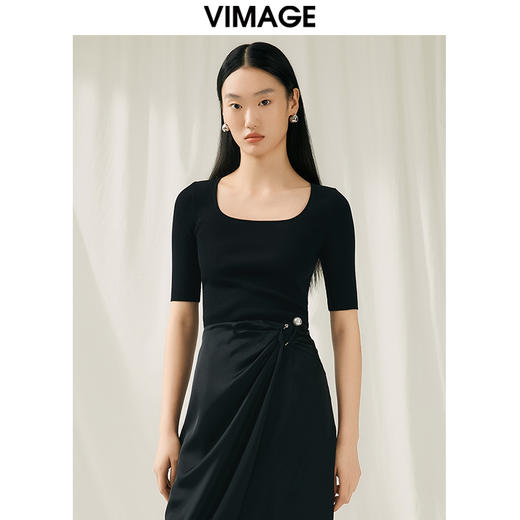 【转款下架】VIMAGE纬漫纪夏季新款u领修身显瘦短款上衣女针织衫V1901515 商品图2
