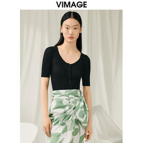 VIMAGE纬漫纪夏季新款桃心领显瘦套头舒适针织衫上衣V1901530