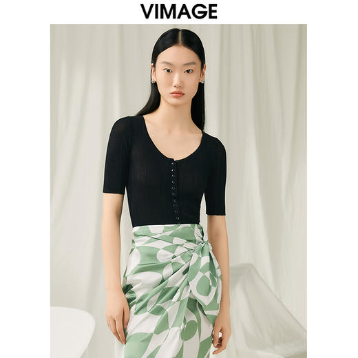 VIMAGE纬漫纪夏季新款桃心领显瘦套头舒适针织衫上衣V1901530 商品图0