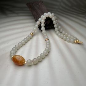 S925和田玉项链-藕粉圆珠蜜蜡枣珠