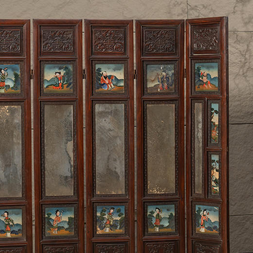 清早期 黄花梨镶玻璃画八仙人物四抹八扇围屏 商品图1