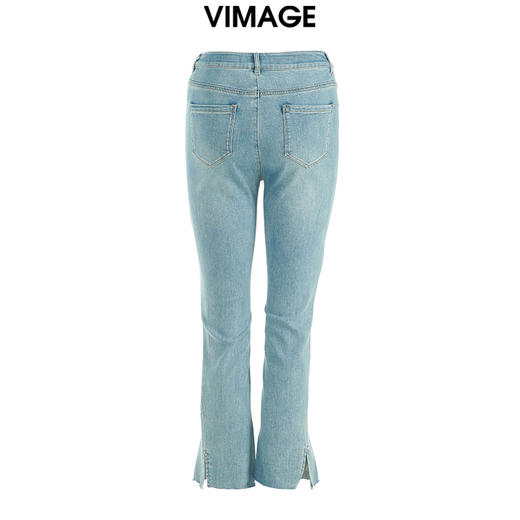 VIMAGE纬漫纪夏季新款时尚休闲显瘦高腰裤脚开叉百搭牛仔裤V1905524 商品图1