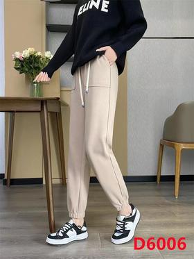 2023冬季新款阔腿加厚绒卫裤面料东大门休闲裤系带加绒卫裤女5.9版