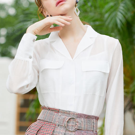 欧芮儿2019春装新款长袖白色衬衫女 OL通勤简约百搭透视chic衬衣 商品图2