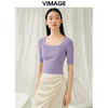 【转款下架】VIMAGE纬漫纪夏季新款u领修身显瘦短款上衣女针织衫V1901515 商品缩略图1