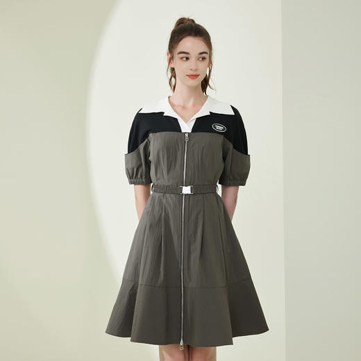 NF8W1斯尔丽瑟俪2023夏季新款时尚休闲针织领收腰显瘦A摆连衣裙减龄裙 商品图0