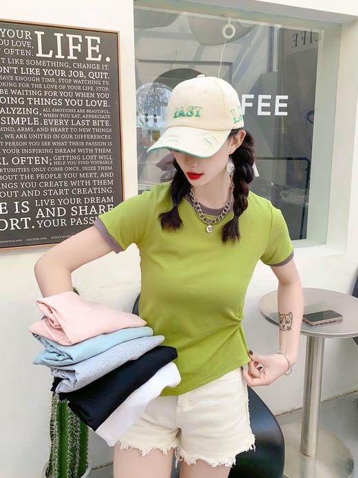 2023新款夏季爆款复古港味chic辣妹收腰短款内搭上衣3.9版 商品图1