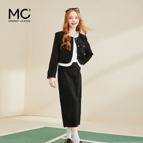 mc2小香风套装女2024春装新款圆领拼木耳边配直筒半裙气质两件套