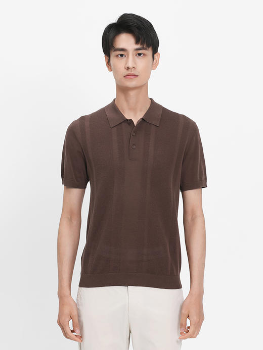 callisto咖啡色酸醋棉提花翻领T恤  SRTSS071C BR 商品图1