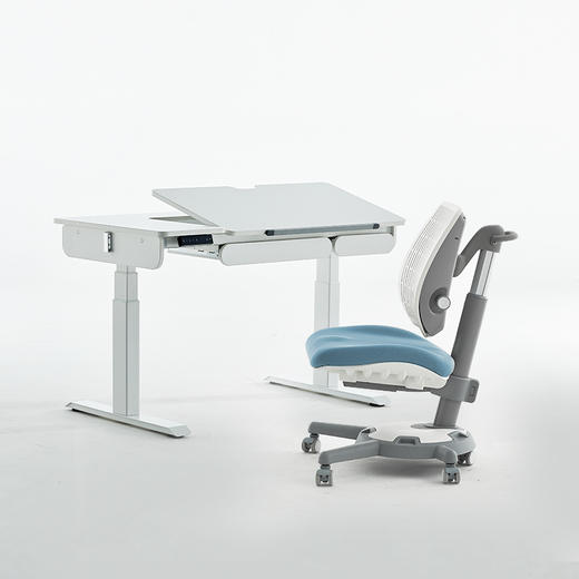 3岁+ 电动学习桌 | 康朴乐爱丁堡电动桌+柏拉图Pro椅 套装 （120*70）左L  送椅套+阅读架 商品图1