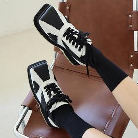 撞色方头阿甘鞋