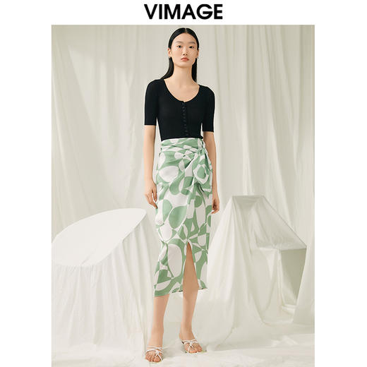 VIMAGE纬漫纪夏季新款桃心领显瘦套头舒适针织衫上衣V1901530 商品图1