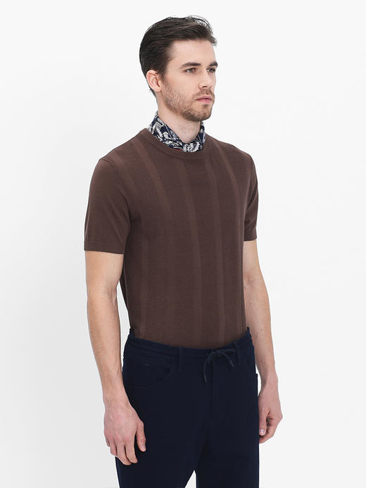 callisto咖啡醋酸棉提花圆领T恤  SRTSS070C 商品图1