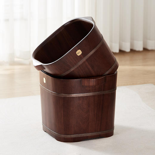 初心| 方形足浴桶泡脚桶大叶花梨胡桃色 商品图8