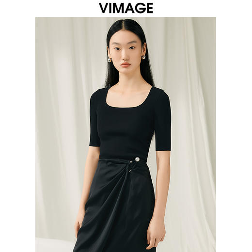 【转款下架】VIMAGE纬漫纪夏季新款u领修身显瘦短款上衣女针织衫V1901515 商品图13