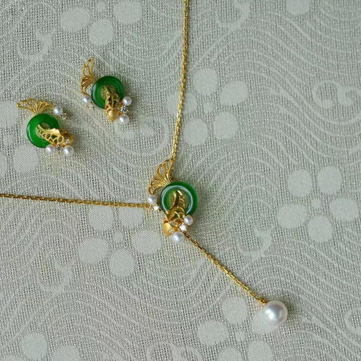 龢盒原创 18k金玉满堂翠翡锦鲤可调节锁骨链 项链 商品图0