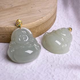 18K和田玉吊坠-桃心扣佛公