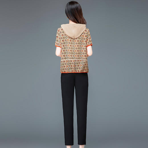 时尚两件套连帽印花小衫高腰直筒长裤休闲套装QYM-TYH-23B859-Y 商品图2