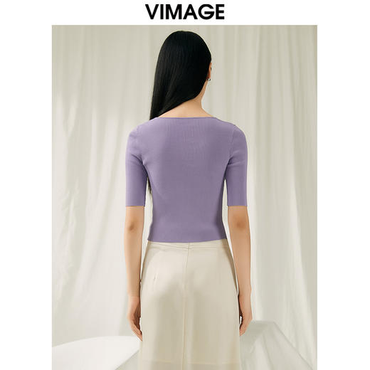 【转款下架】VIMAGE纬漫纪夏季新款u领修身显瘦短款上衣女针织衫V1901515 商品图10
