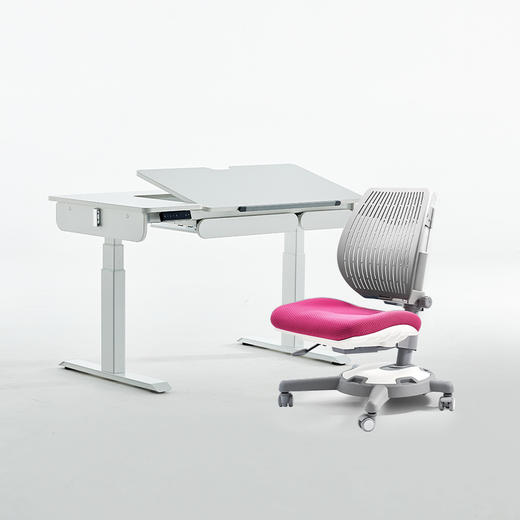 3岁+  电动学习桌 | 康朴乐爱丁堡电动桌+柏拉图椅（尺寸：120*70）左L  送椅套+阅读架 商品图3