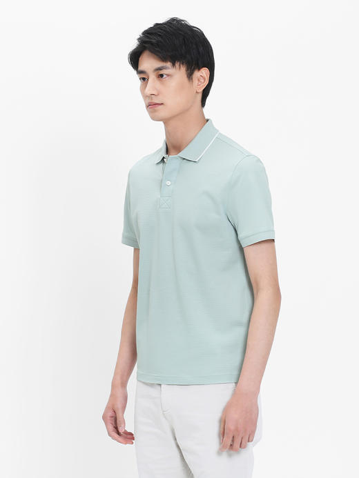 callisto浅绿丝长绒棉提花翻领T恤  SRTSS056C 商品图1