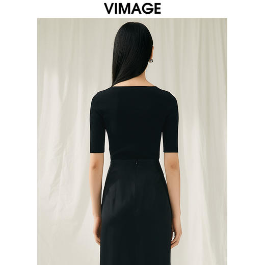 【转款下架】VIMAGE纬漫纪夏季新款u领修身显瘦短款上衣女针织衫V1901515 商品图14