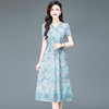 时尚木耳边，V领高腰中长款打底A字裙印花连衣裙QYM-TYH-23B854-Y 商品缩略图5