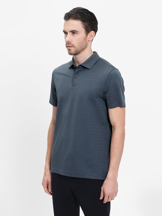 callisto灰蓝提花桑蚕丝翻领T恤  SRTSS052H 商品图1