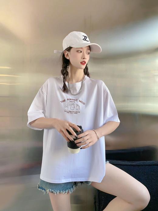 2023白色短袖T恤女ins潮夏季新款设计感小众圆领宽松上衣4.3版 商品图0