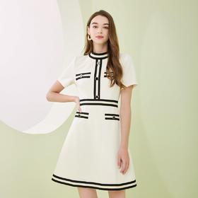 NF846斯尔丽瑟俪2023春夏新款名媛气质小香风撞色收腰显瘦A摆连衣裙