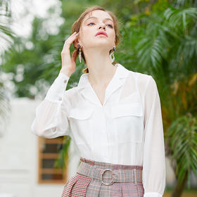 欧芮儿2019春装新款长袖白色衬衫女 OL通勤简约百搭透视chic衬衣