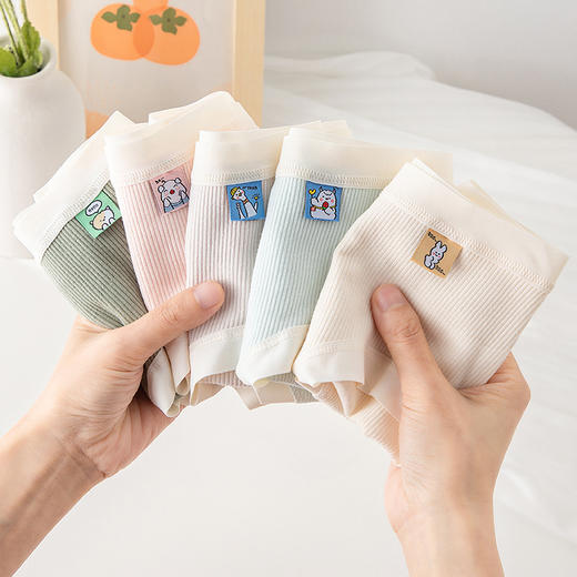 6条装【少女心纯棉透气内裤】简约纯色卡通布标内裤女士中腰包臀透气纯棉裆学生三角裤 商品图11