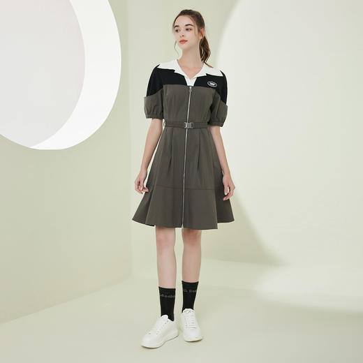 NF8W1斯尔丽瑟俪2023夏季新款时尚休闲针织领收腰显瘦A摆连衣裙减龄裙 商品图3