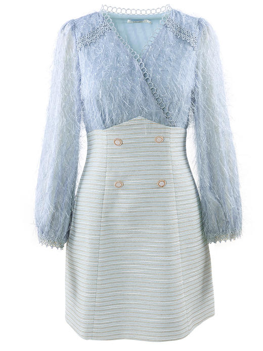 欧芮儿2020早秋新品七分袖V领连衣裙女中长款显瘦气质收腰A字裙 商品图3