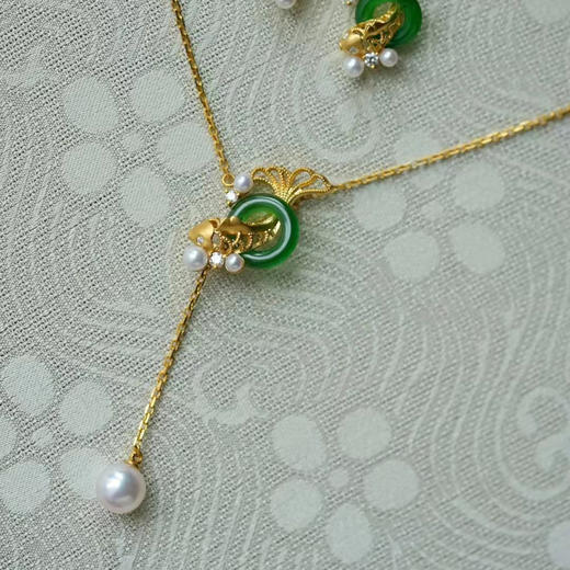 龢盒原创 18k金玉满堂翠翡锦鲤可调节锁骨链 项链 商品图2