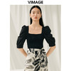 VIMAGE纬漫纪夏季新款时尚百搭方领泡泡袖针织衫V1901516 商品缩略图5