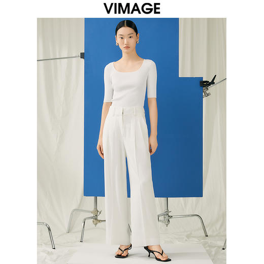 【转款下架】VIMAGE纬漫纪夏季新款u领修身显瘦短款上衣女针织衫V1901515 商品图3