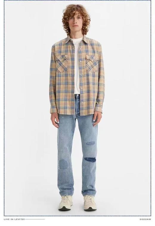 李维斯501复古做旧直筒破洞补丁牛仔裤 商品图1