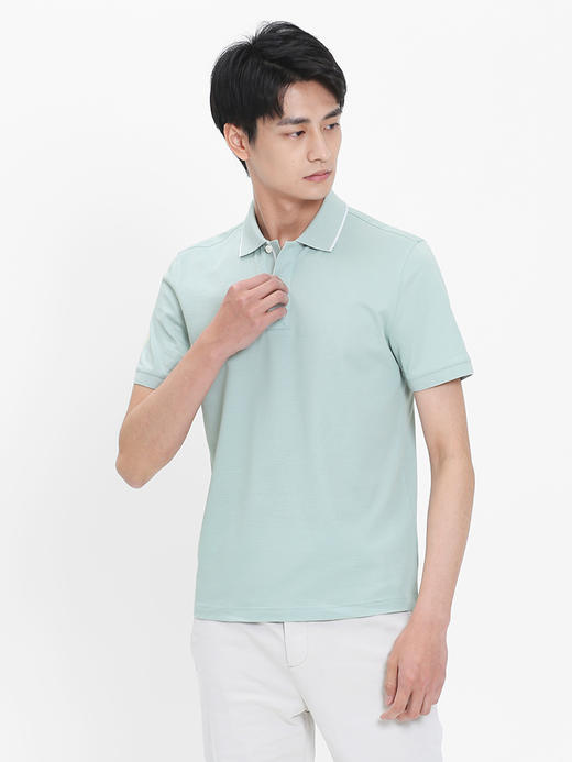 callisto浅绿丝长绒棉提花翻领T恤  SRTSS056C 商品图0