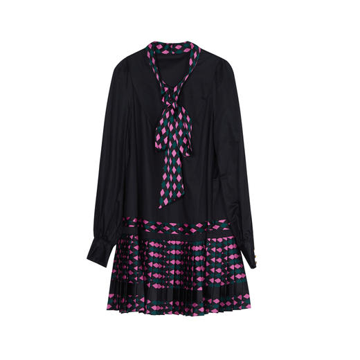 谜底2023春新款减龄甜美短裙学院风压褶宽松百褶连衣裙235ML6040 商品图4