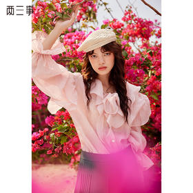 两三事菡萏碎影 夏季新款甜美荷叶边拼接薄款长袖衬衫女宽松