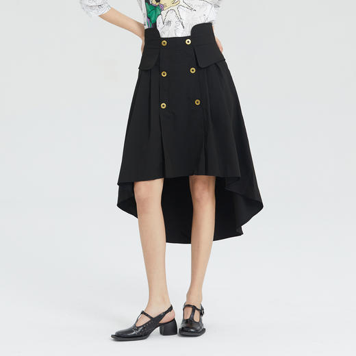 谜底2023夏季简洁优雅双排扣前短后长高腰A型外搭半裙235MB6015 商品图0