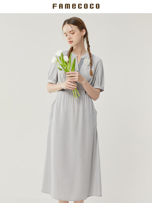 famecoco范可儿绝美仙女连衣裙夏季天丝收腰裙气质名媛FAB3FA012 商品图3