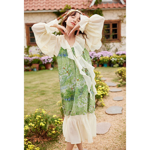 两三事菡萏碎影 夏季新款甜美荷叶边拼接薄款长袖衬衫女宽松 商品图4