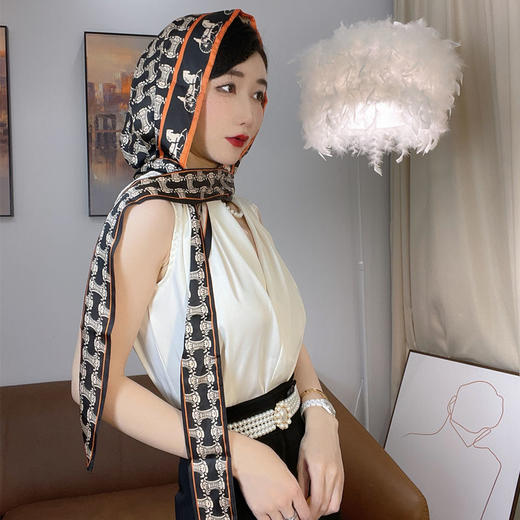 双面防晒包头巾黑色山茶花复古气质两面可带丽锦缎面连帽围巾丝巾 商品图2