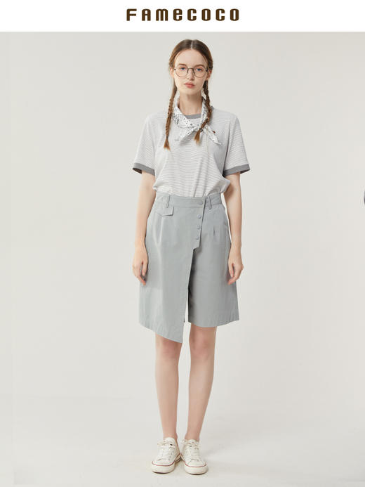 famecoco范可儿不规则拼接半身裤裙女新款夏松紧腰五分裤短裤FAB3GE001 商品图4