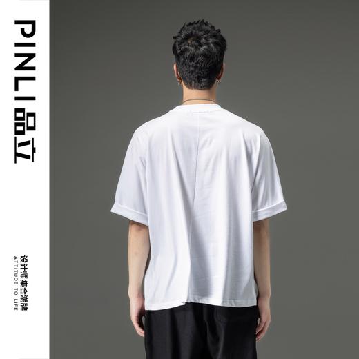 PINLI品立夏季新款宽松T恤拼接蝙蝠袖休闲男上衣拼料条纹体恤B232111039 商品图4